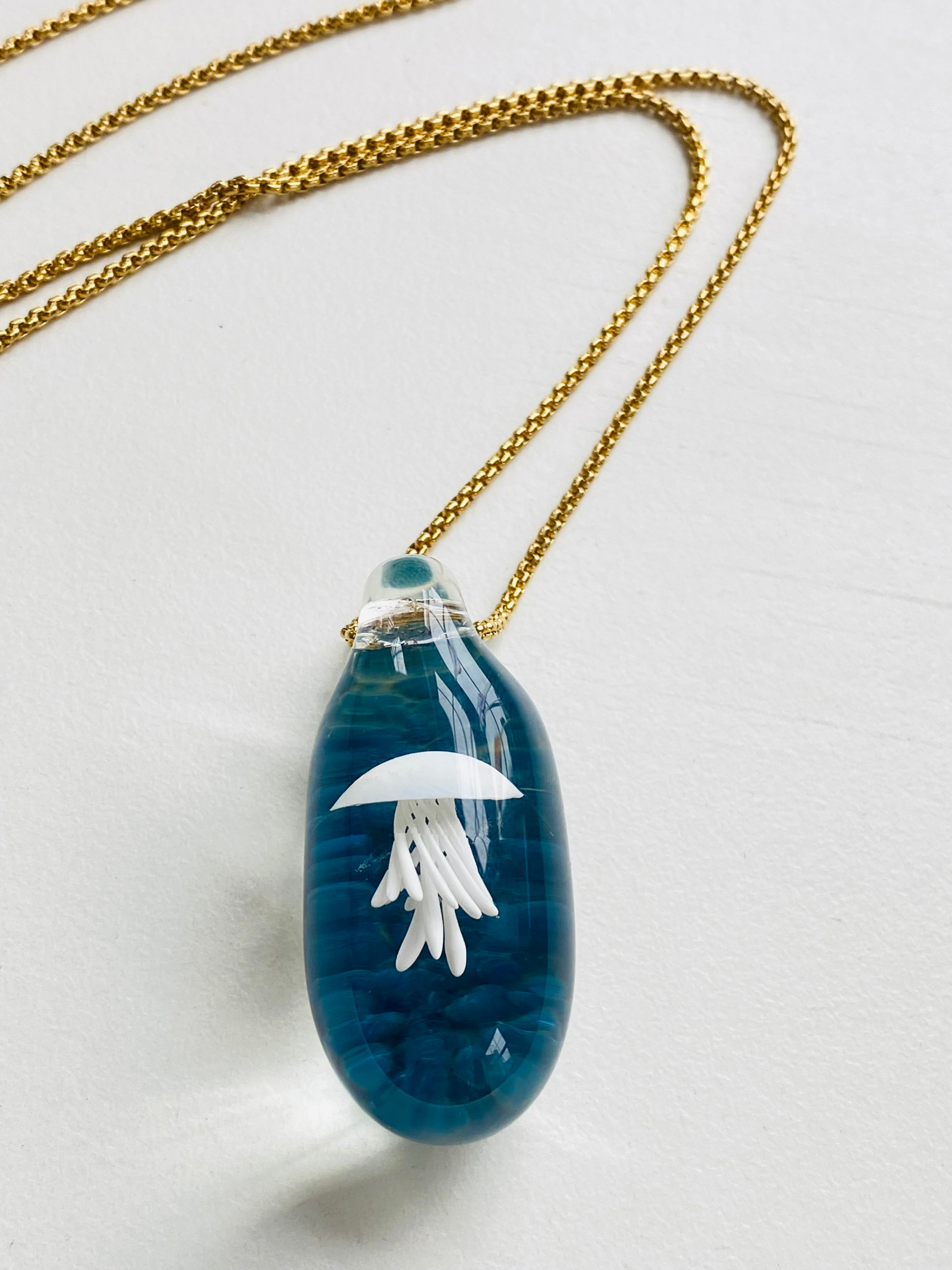 White and Blue Jellyfish Pendant