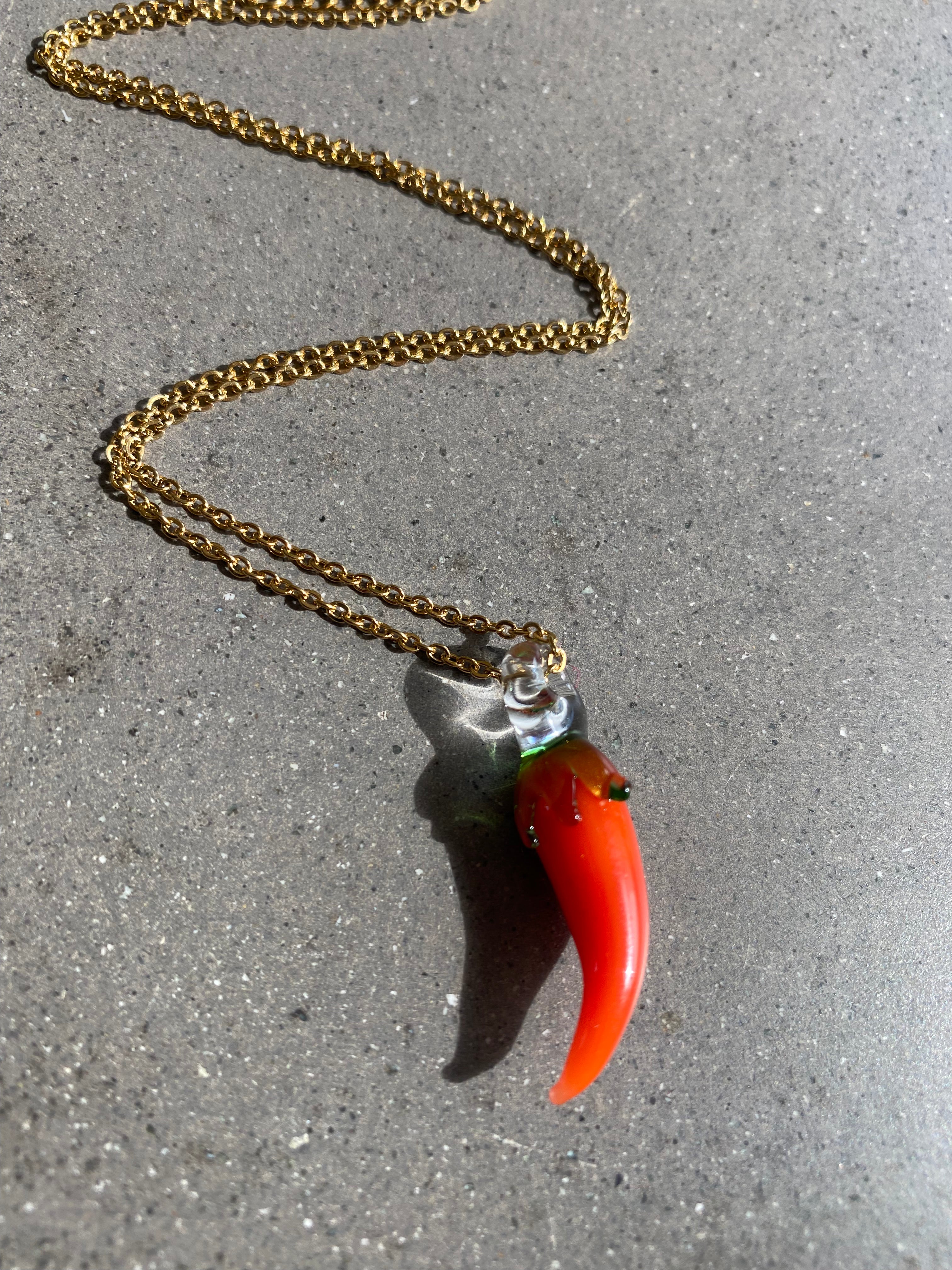 Red Hot Chilli Pepper Miniature Glass Charm Necklace