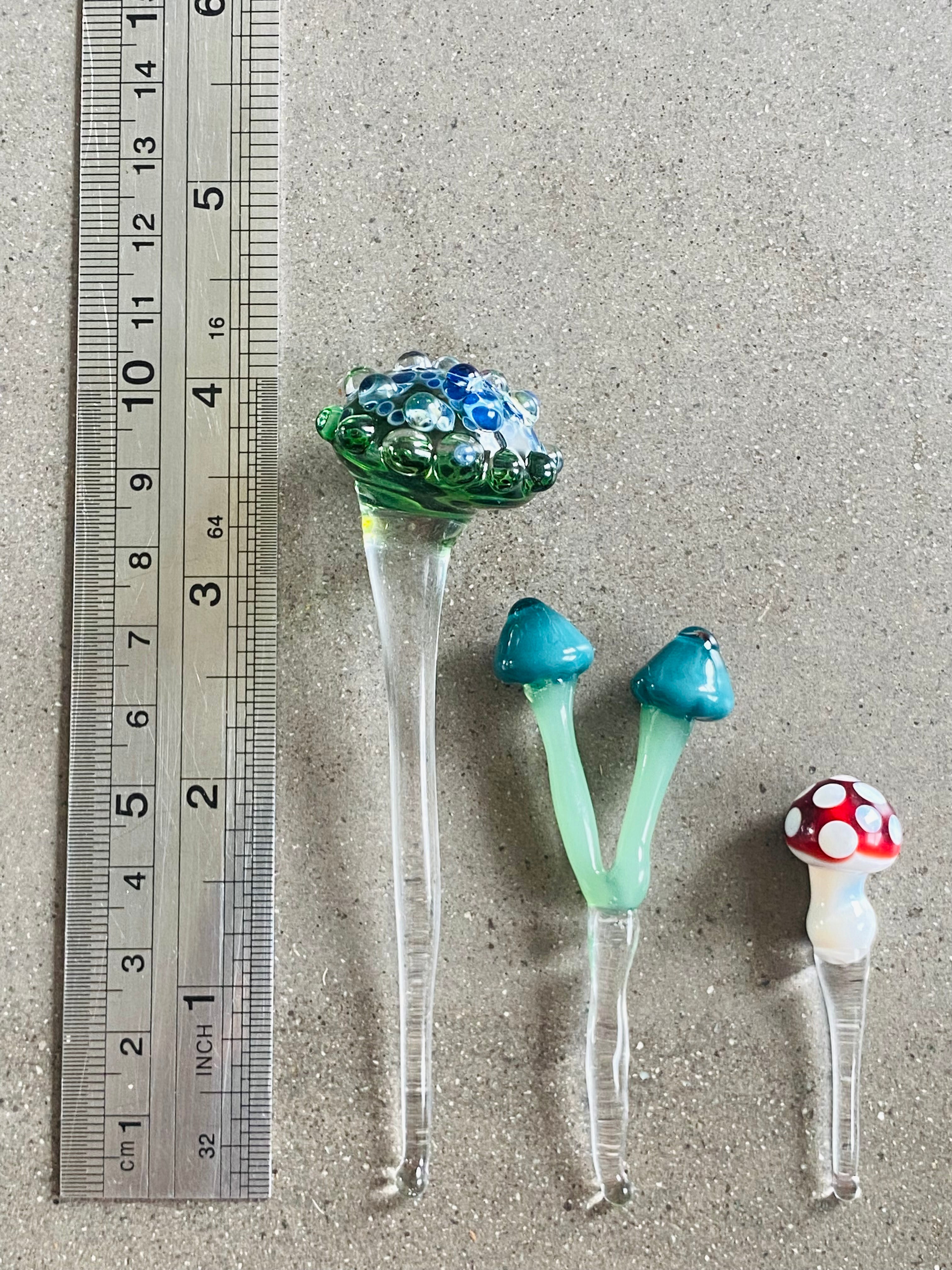 Triple Glass Mushroom Plant Stakes Set-2