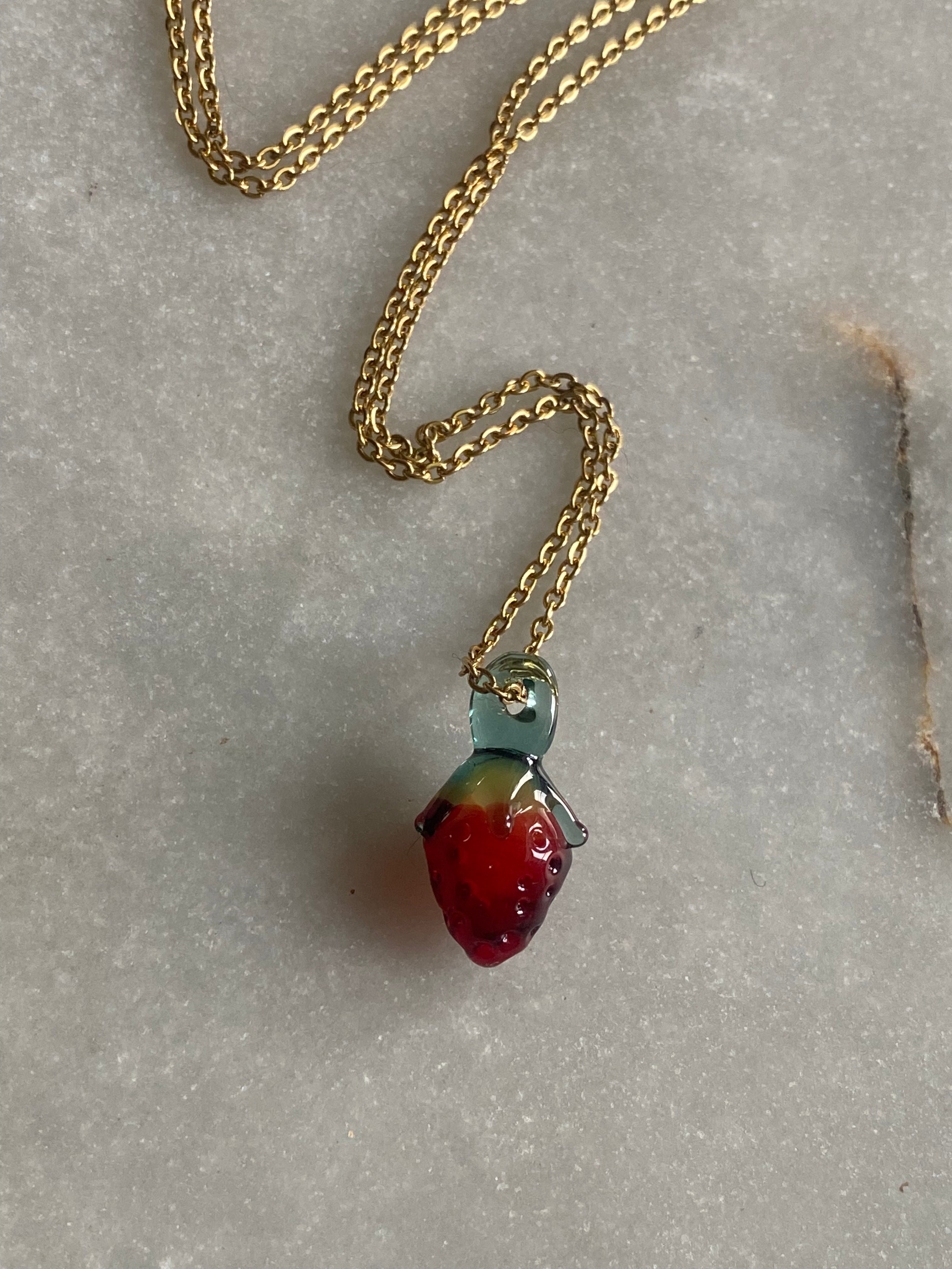 Mini Strawberry Glass Pendant