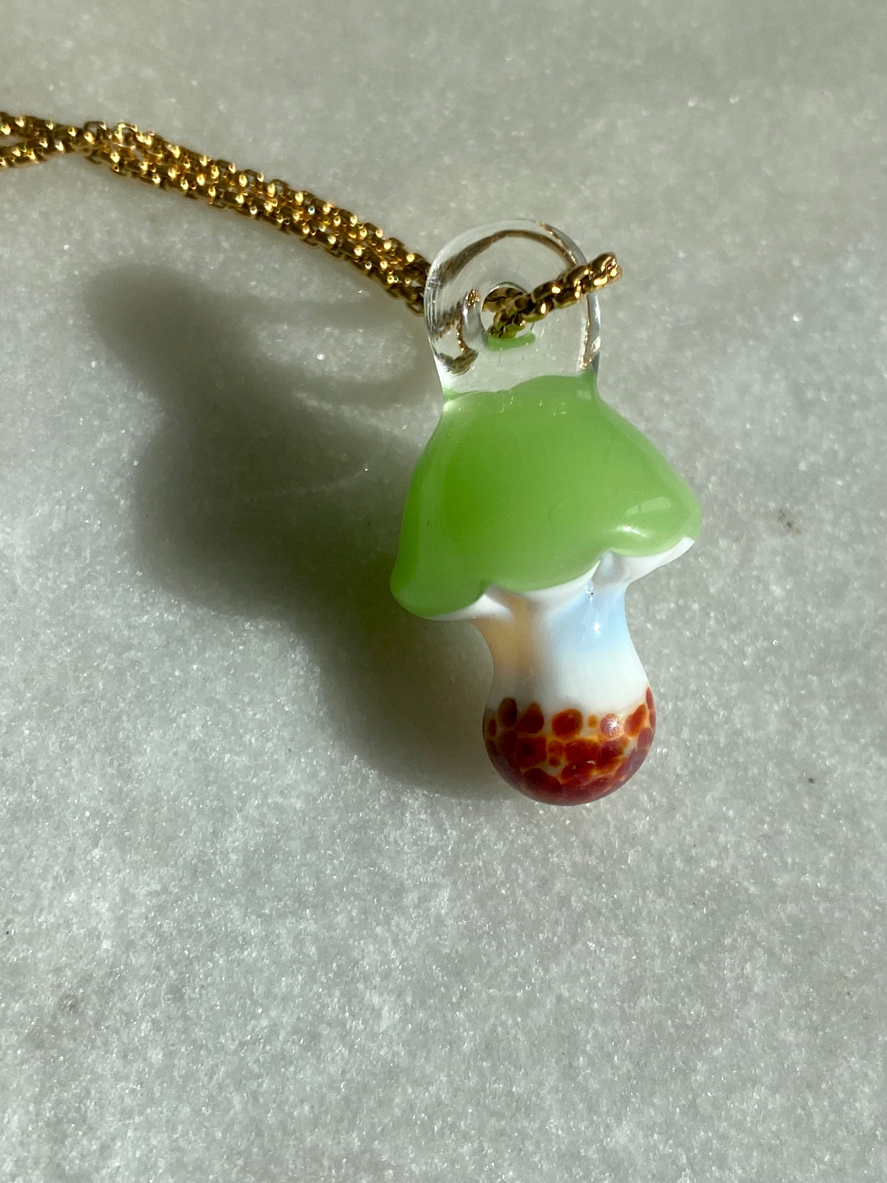 Green Mushroom Pendant Necklace