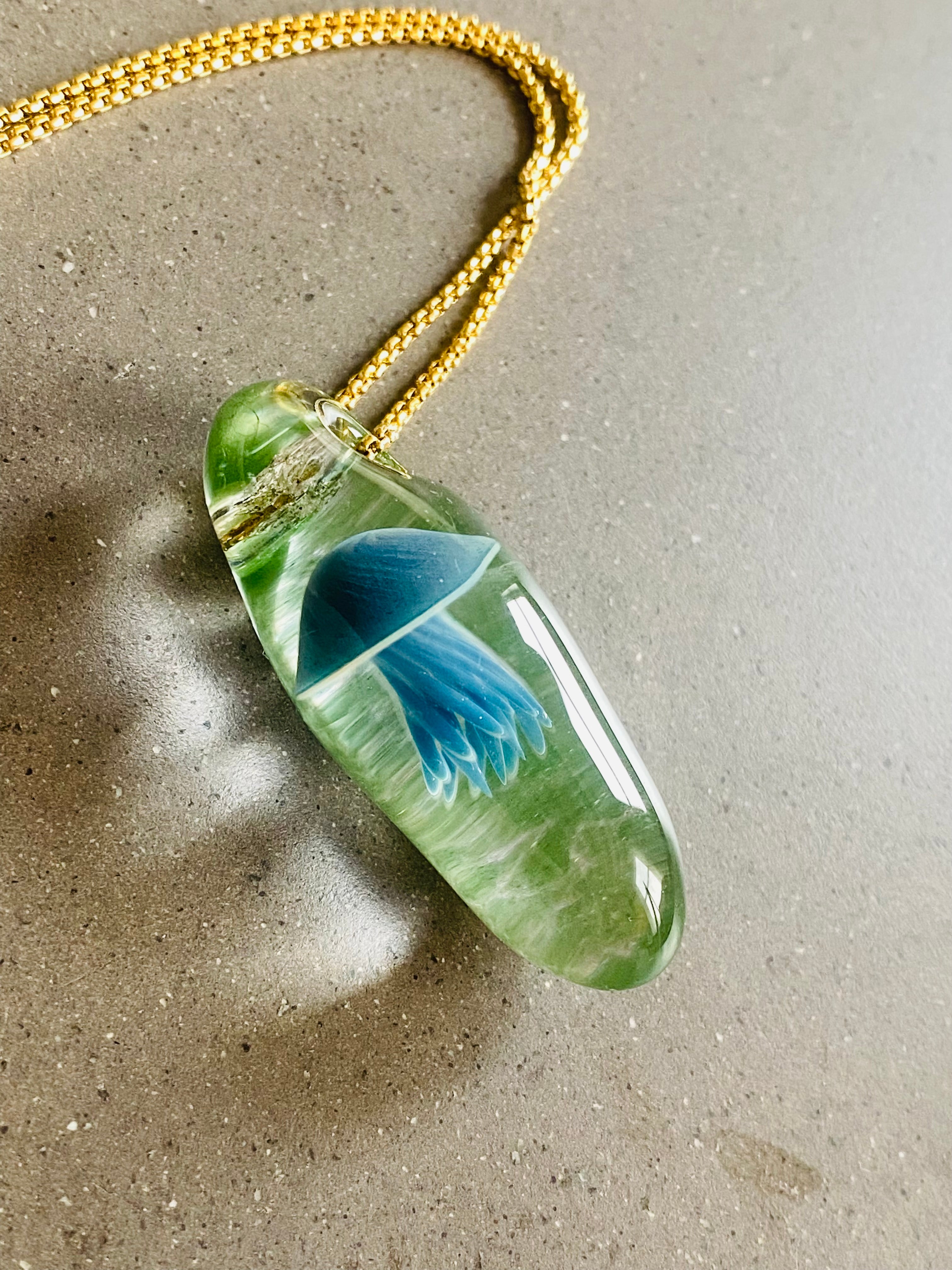 Green and Blue Jellyfish Pendant Necklace