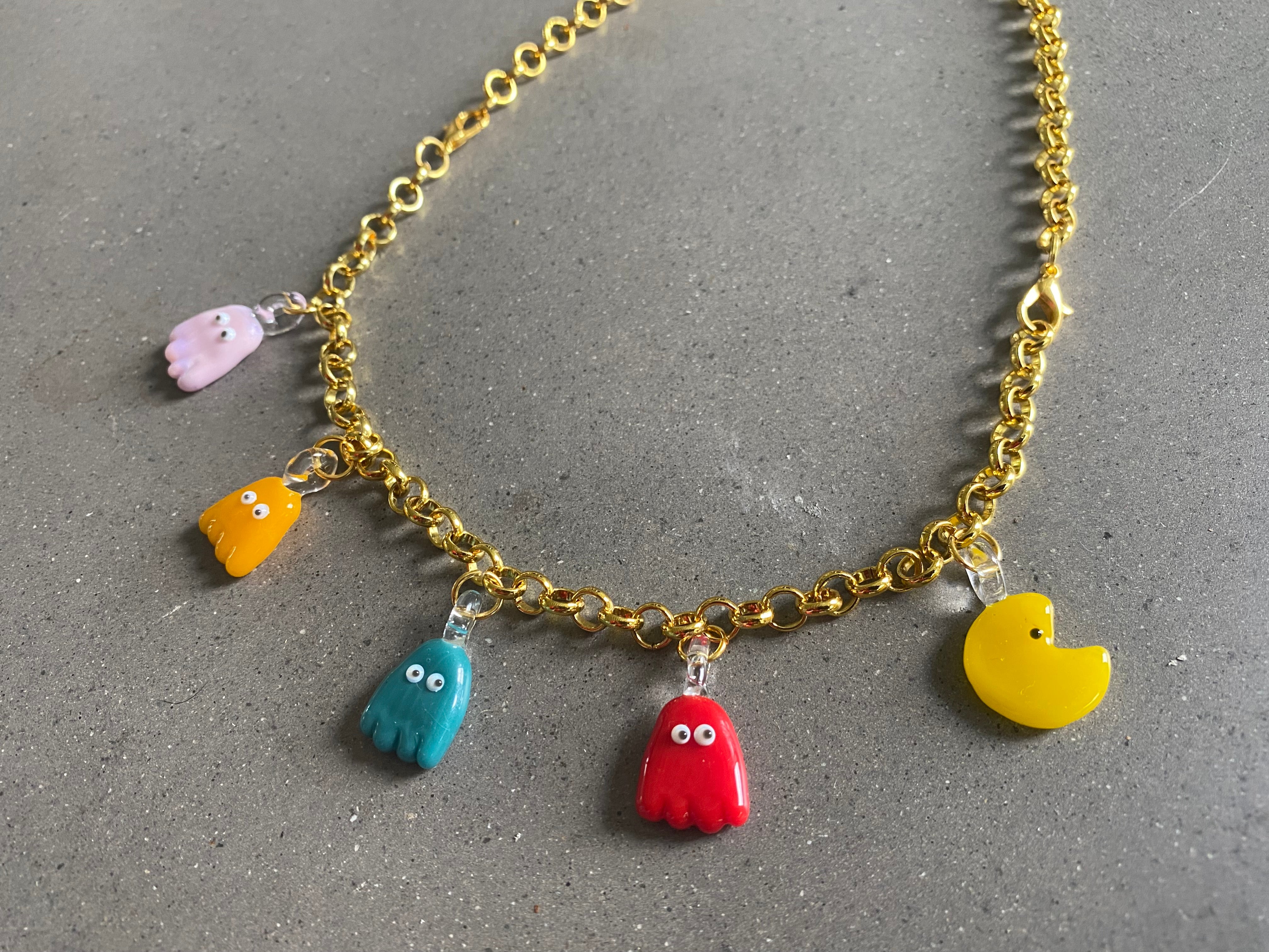 PacMan Charm Necklace and Bracelet
