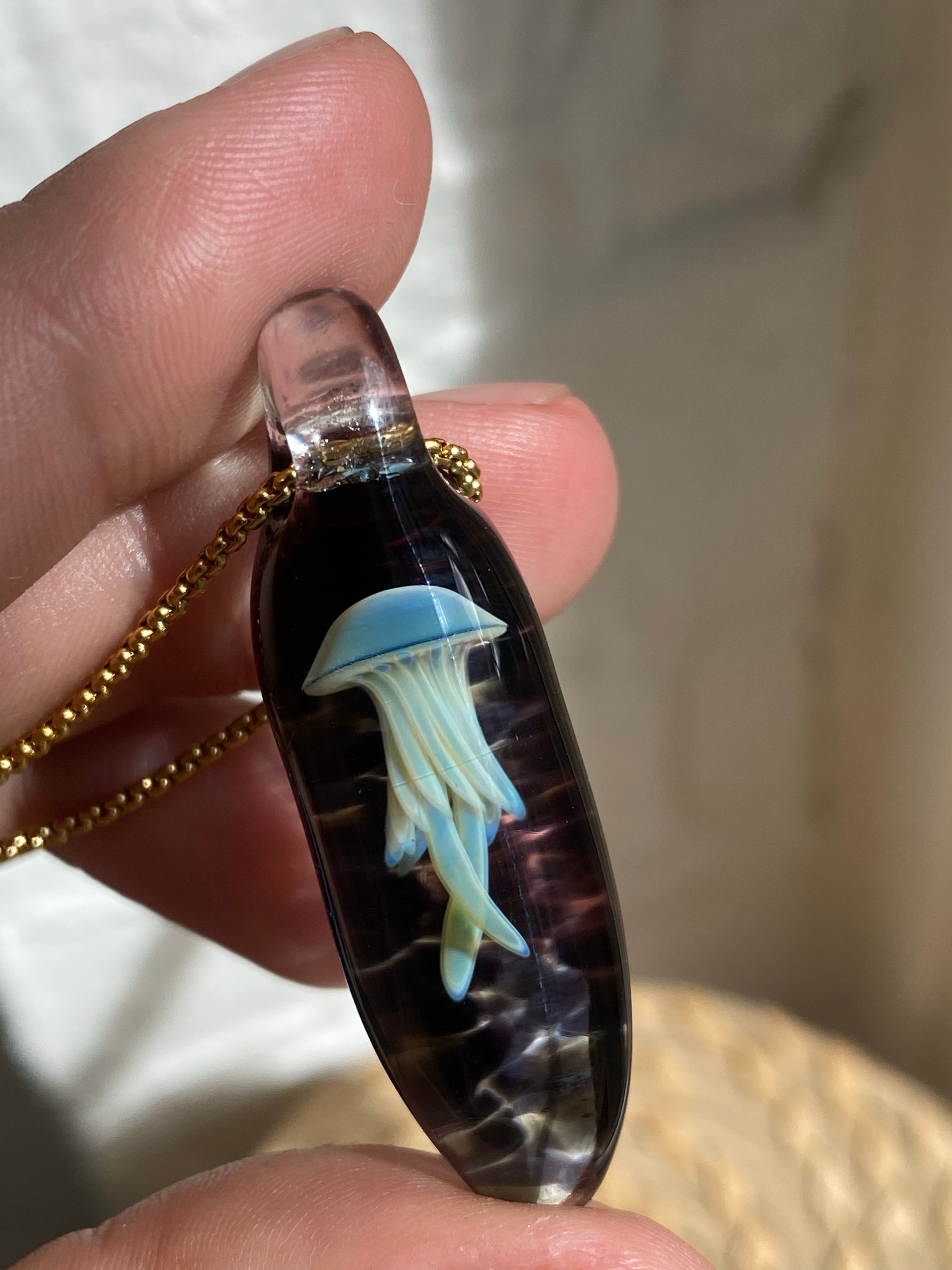 Blue and Black Jellyfish Pendant Necklace