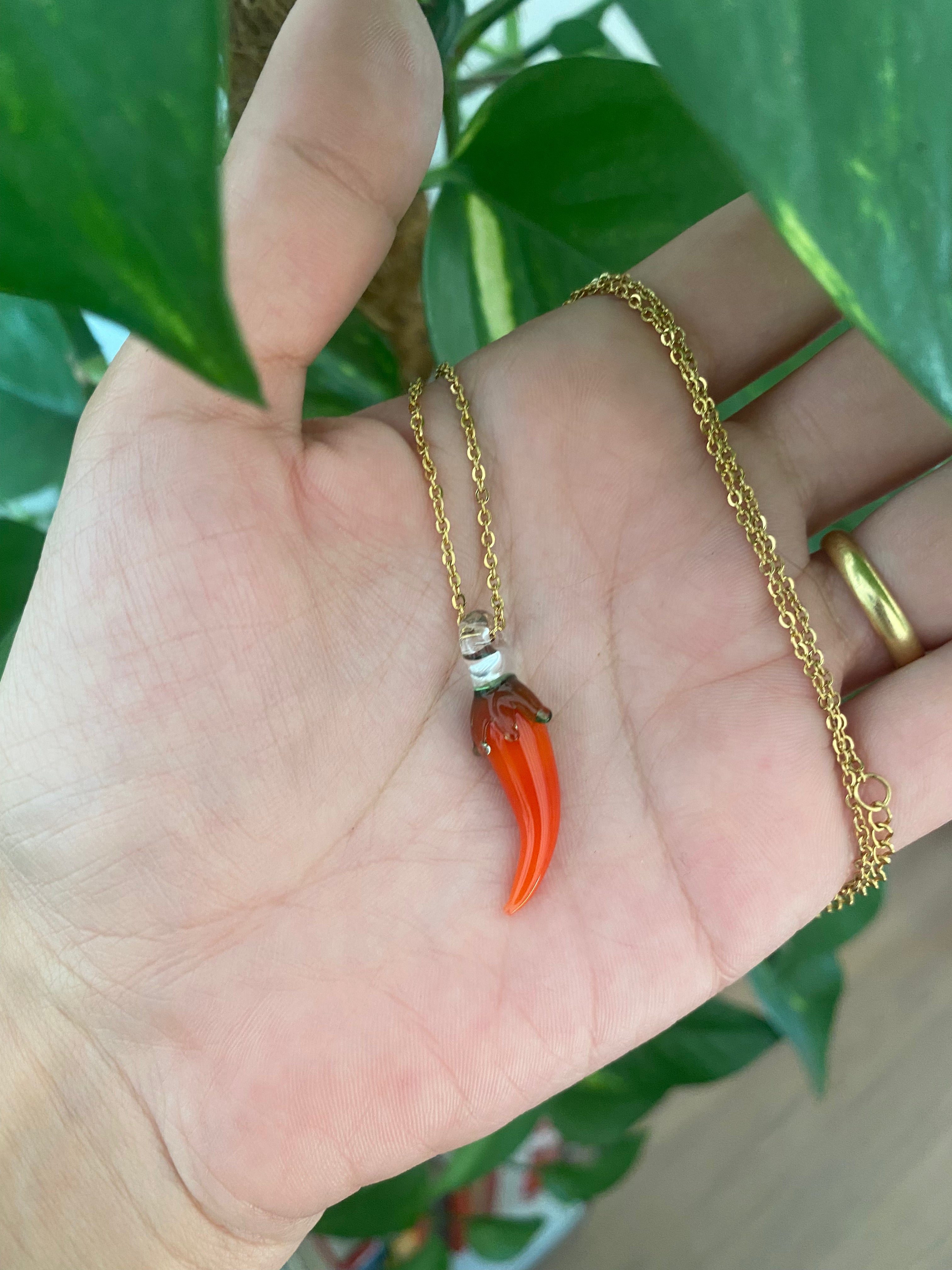 Red Hot Chilli Pepper Miniature Glass Charm Necklace