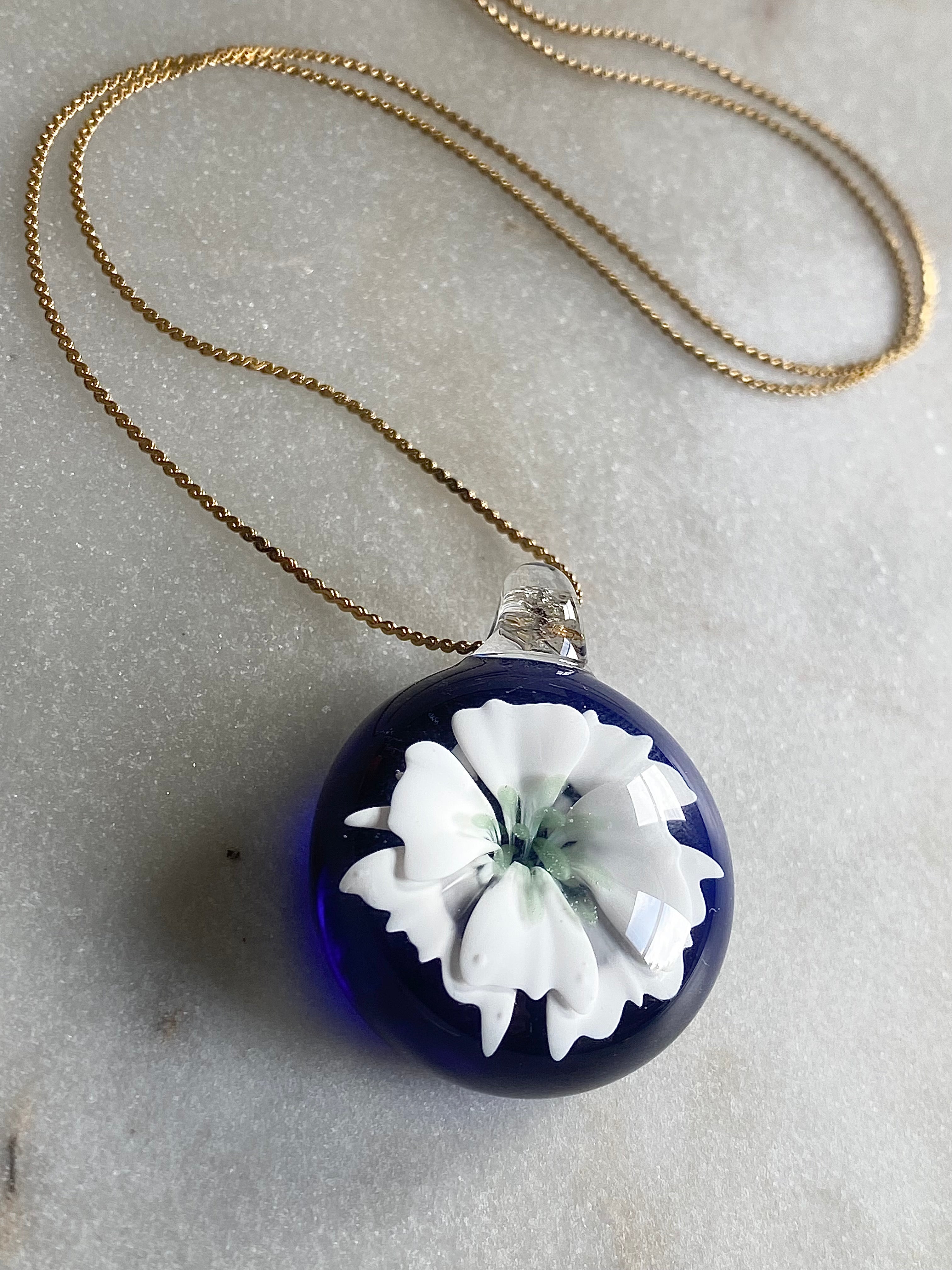 White, Green and Blue Flower Implosion Pendant