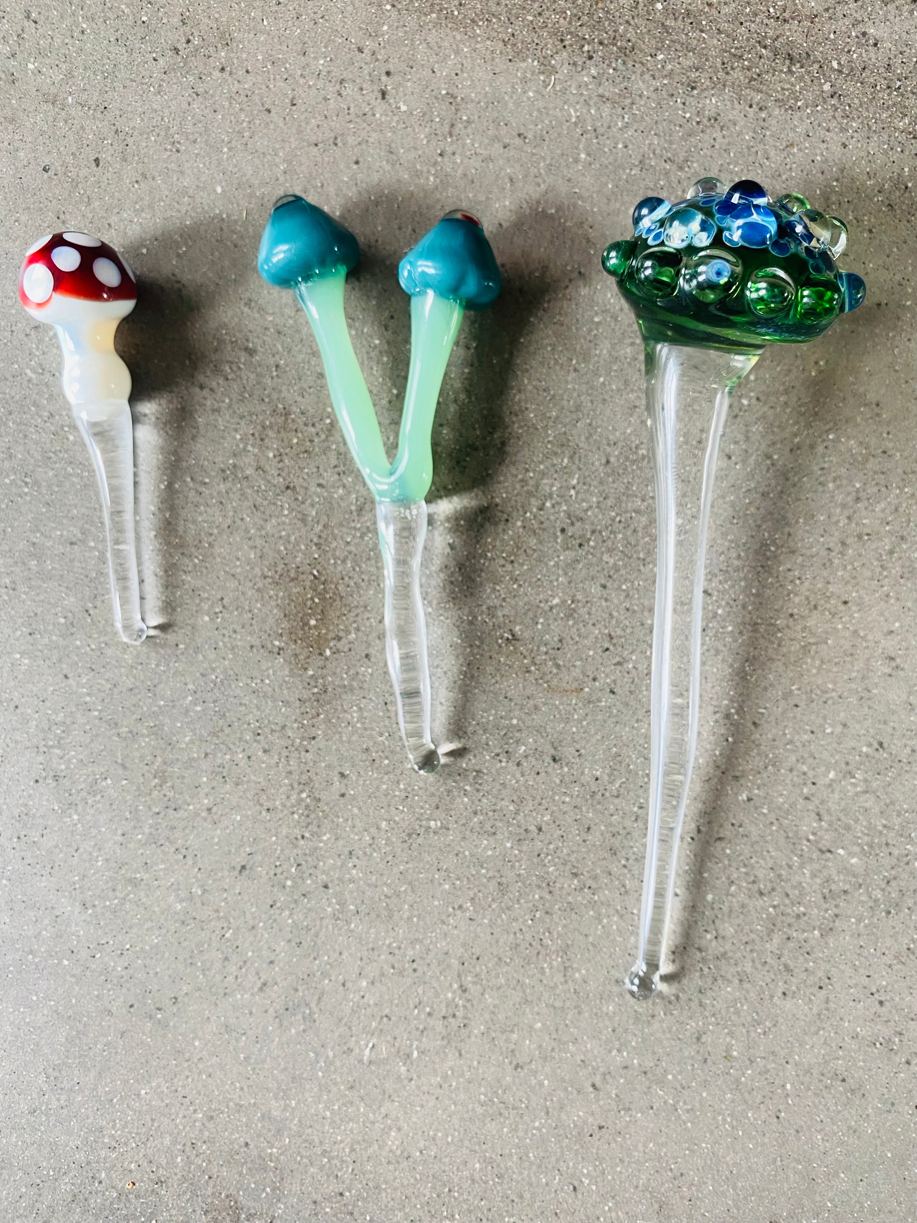 Triple Glass Mushroom Plant Stakes Set-2