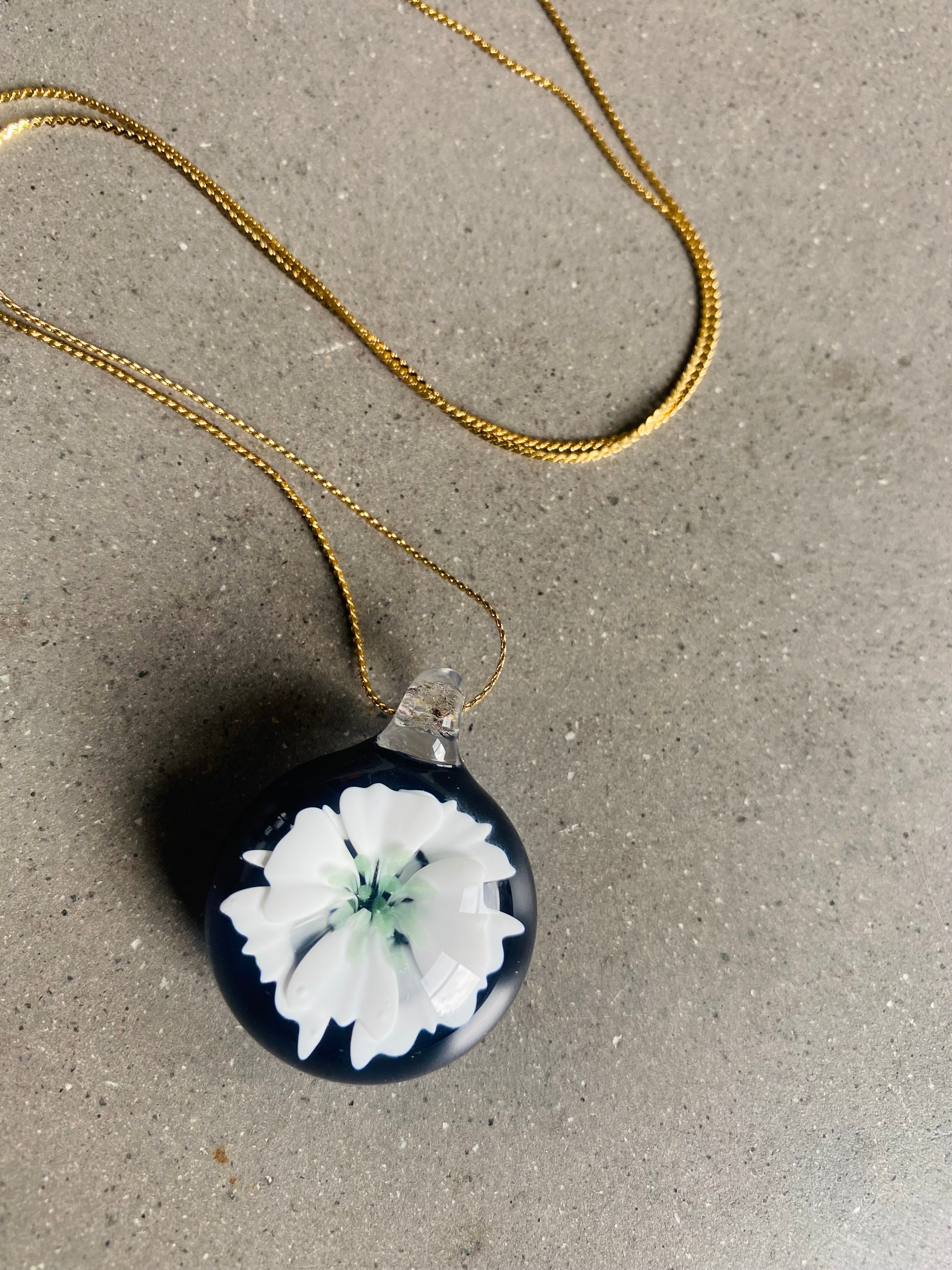 White, Green and Blue Flower Implosion Pendant