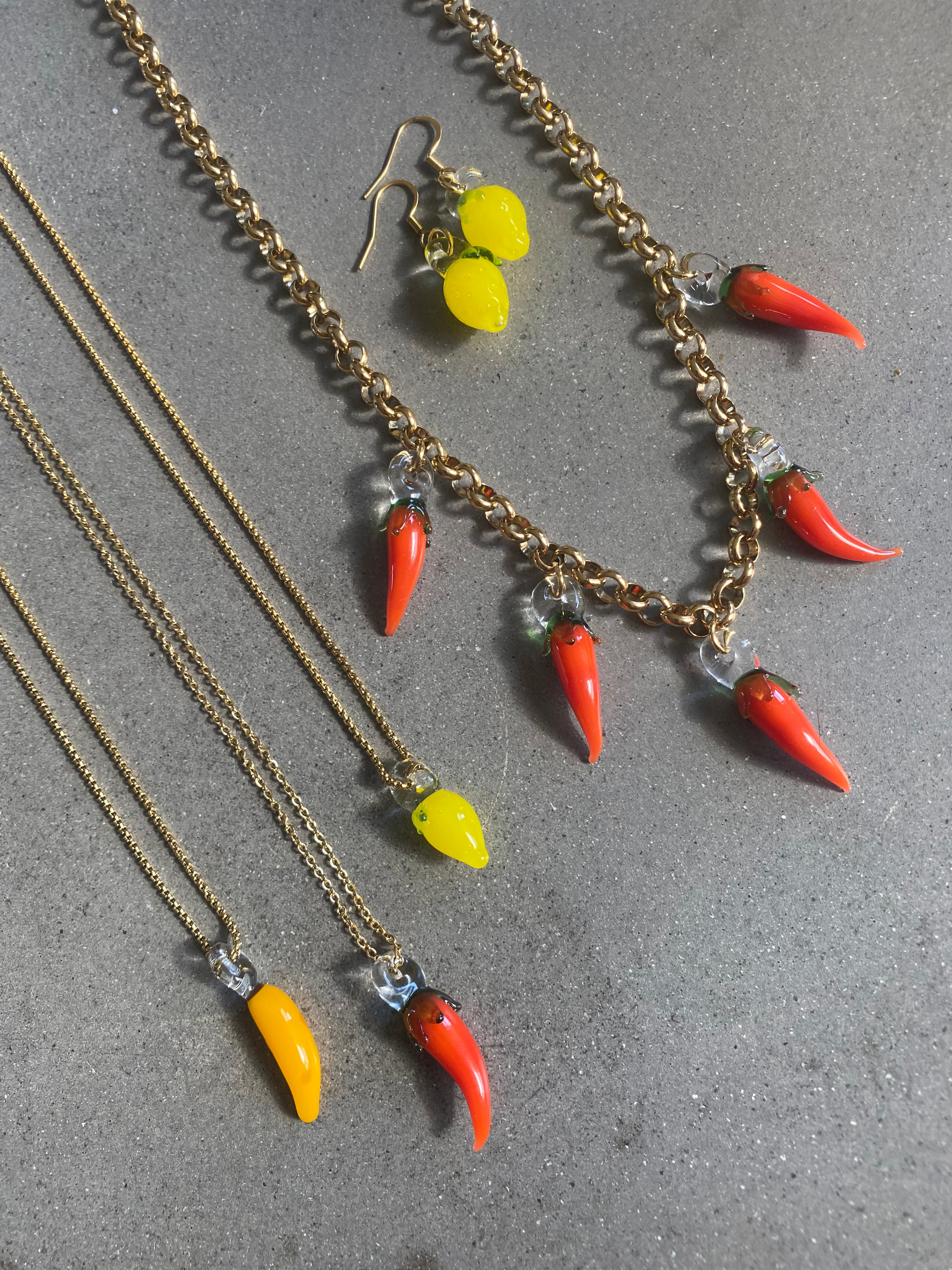 Red Hot Chilli Pepper Miniature Glass Charm Necklace