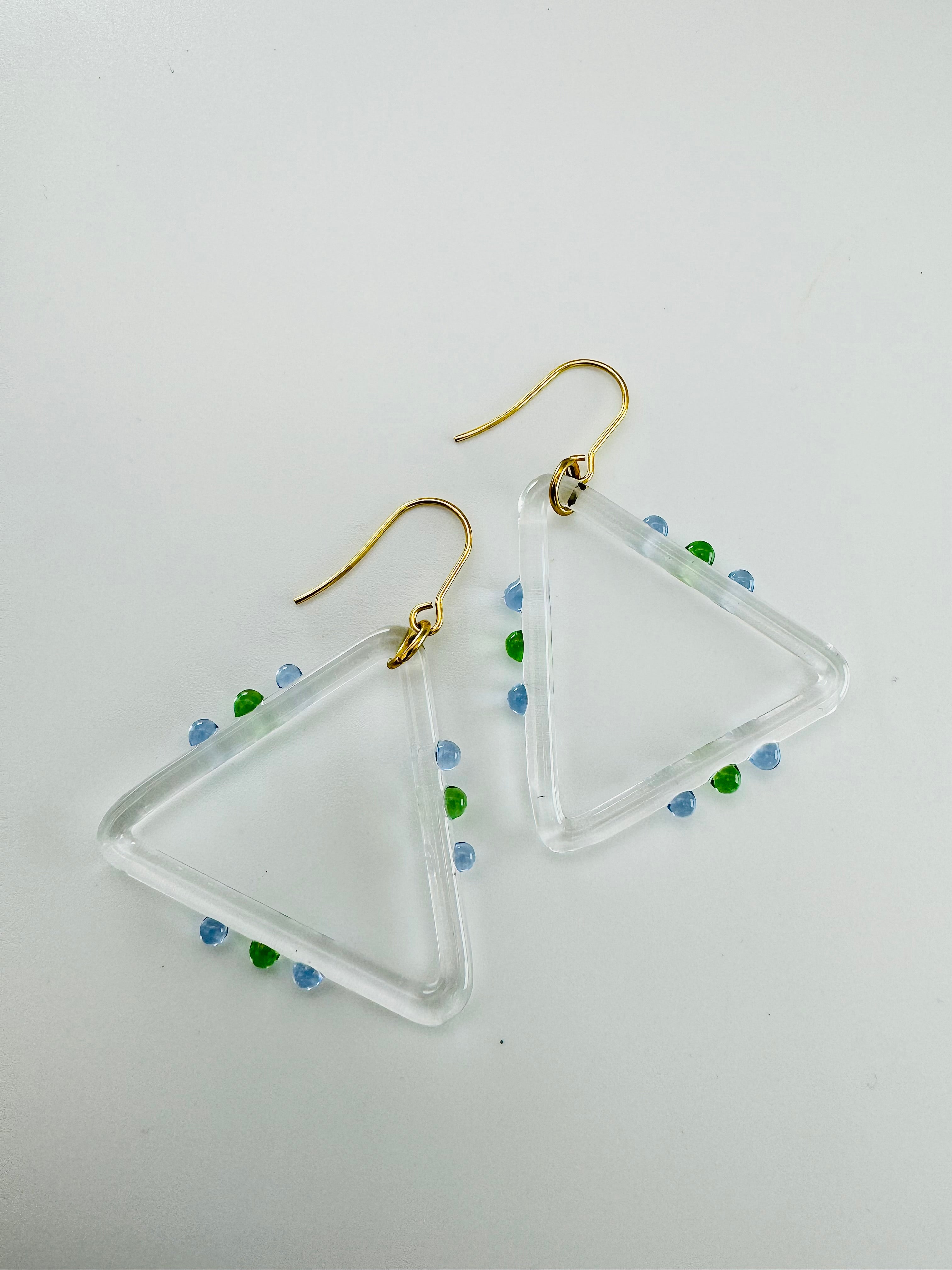 Triangle and Blue Green Dots Earring