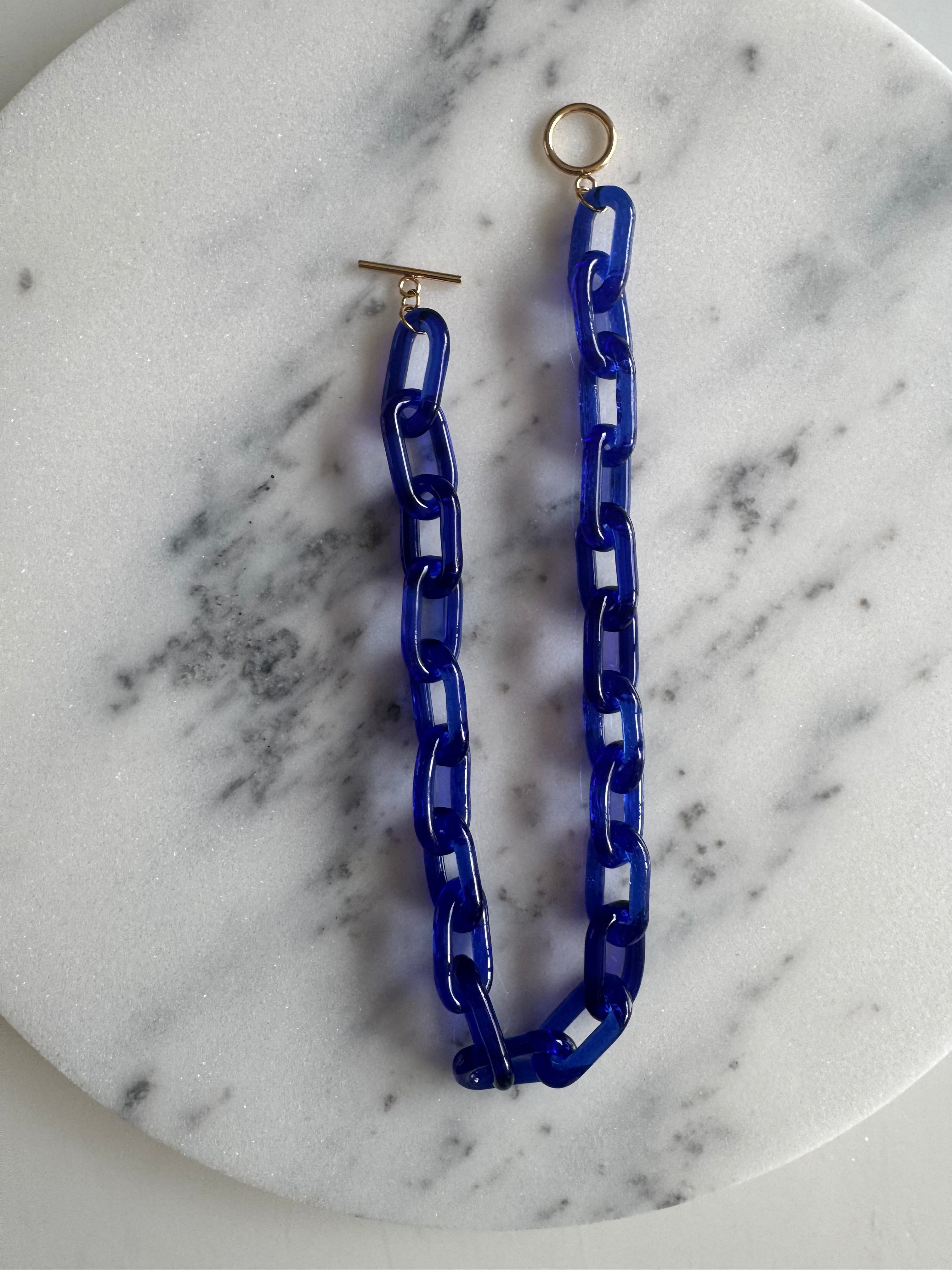 Cobalt Blue Glass Chain Necklace