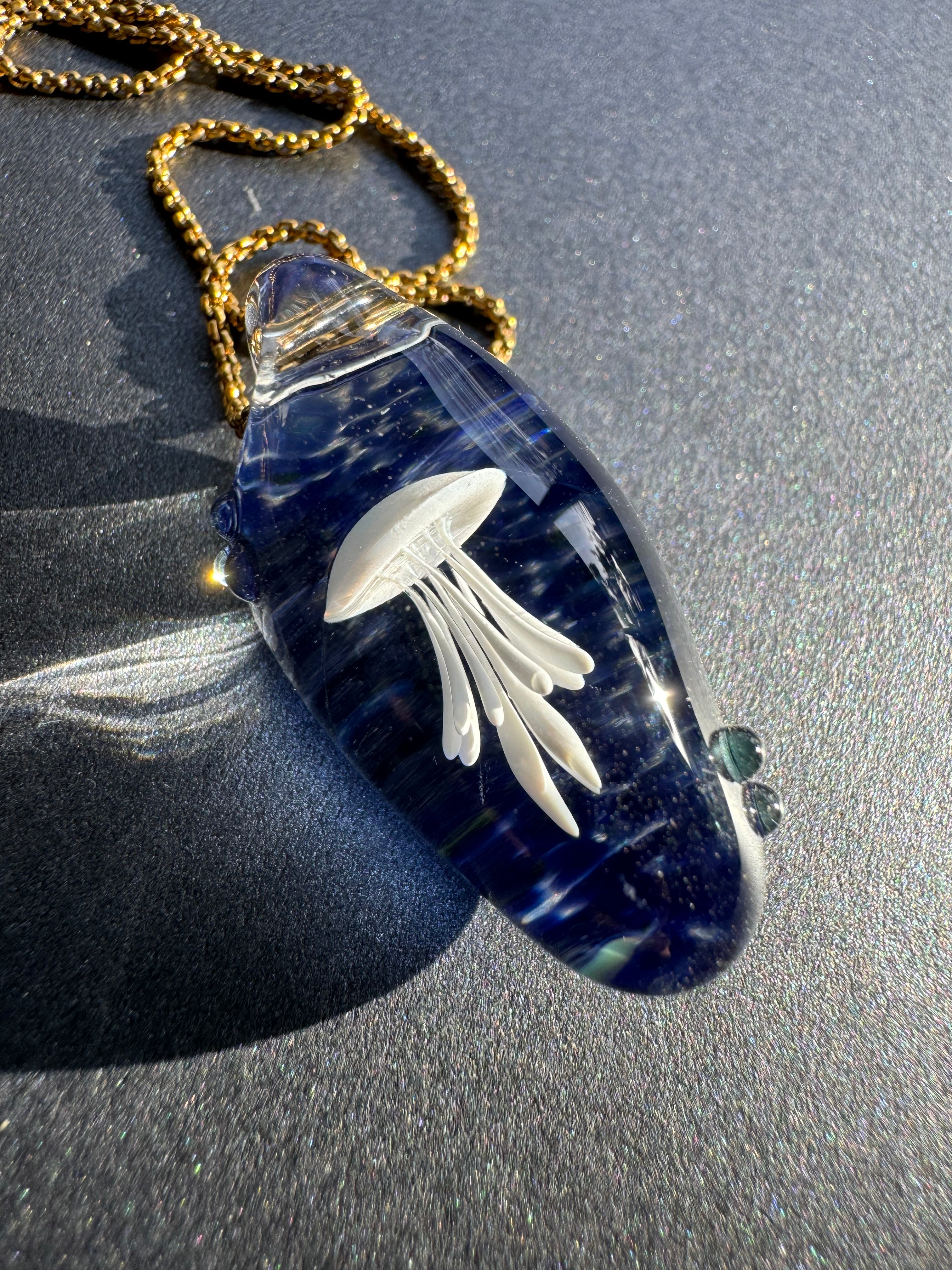 White and Dark Blue Jellyfish Pendant
