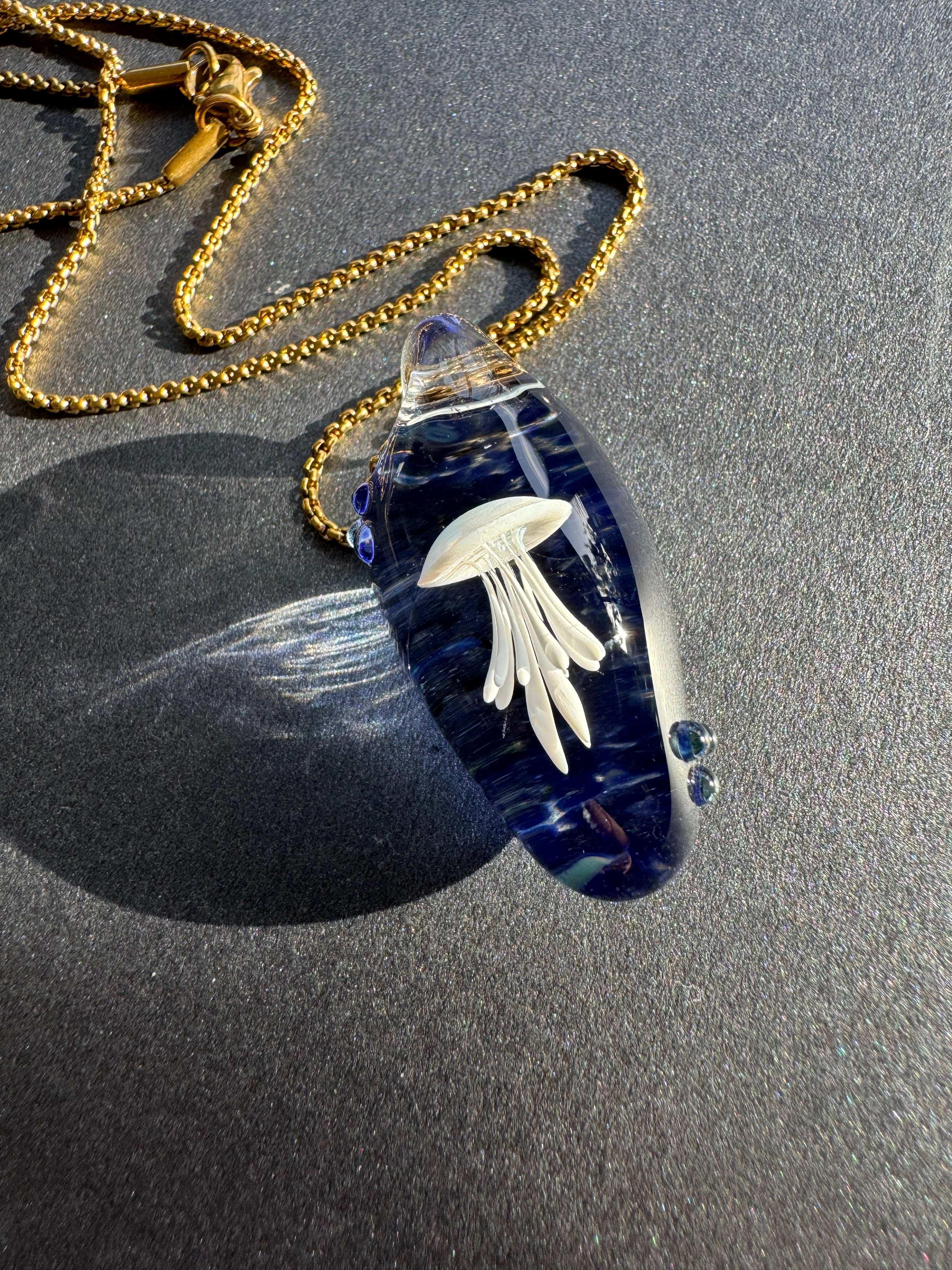 White and Dark Blue Jellyfish Pendant