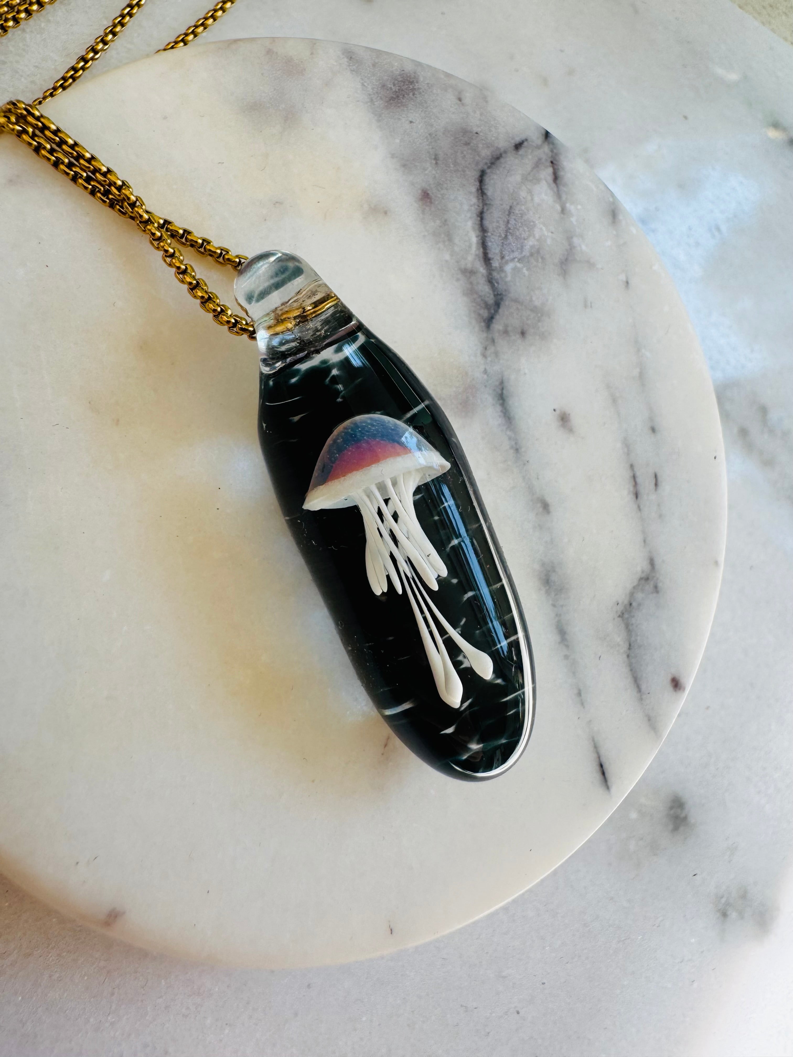 White and Pink Jellyfish Pendant