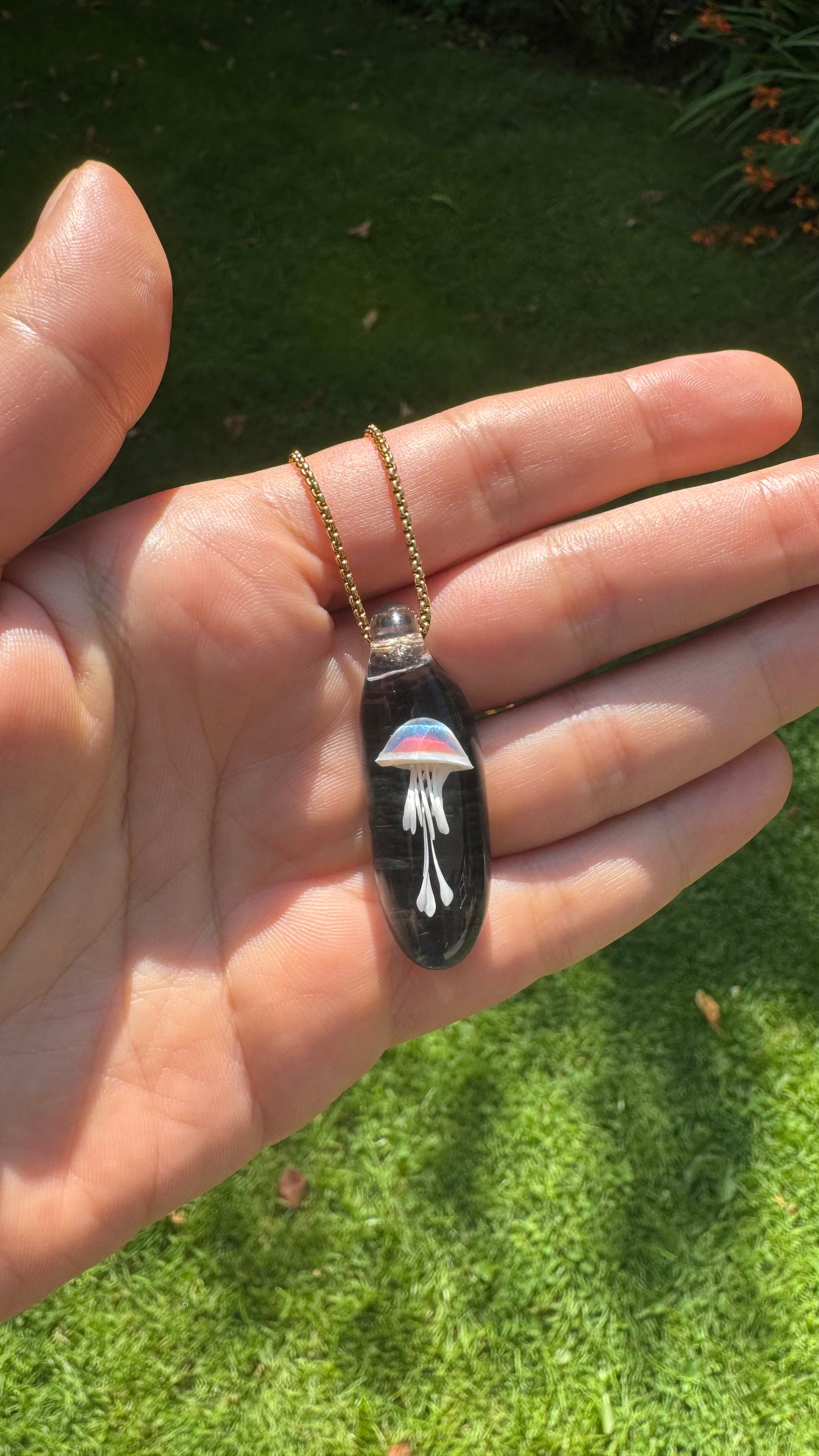 White and Pink Jellyfish Pendant