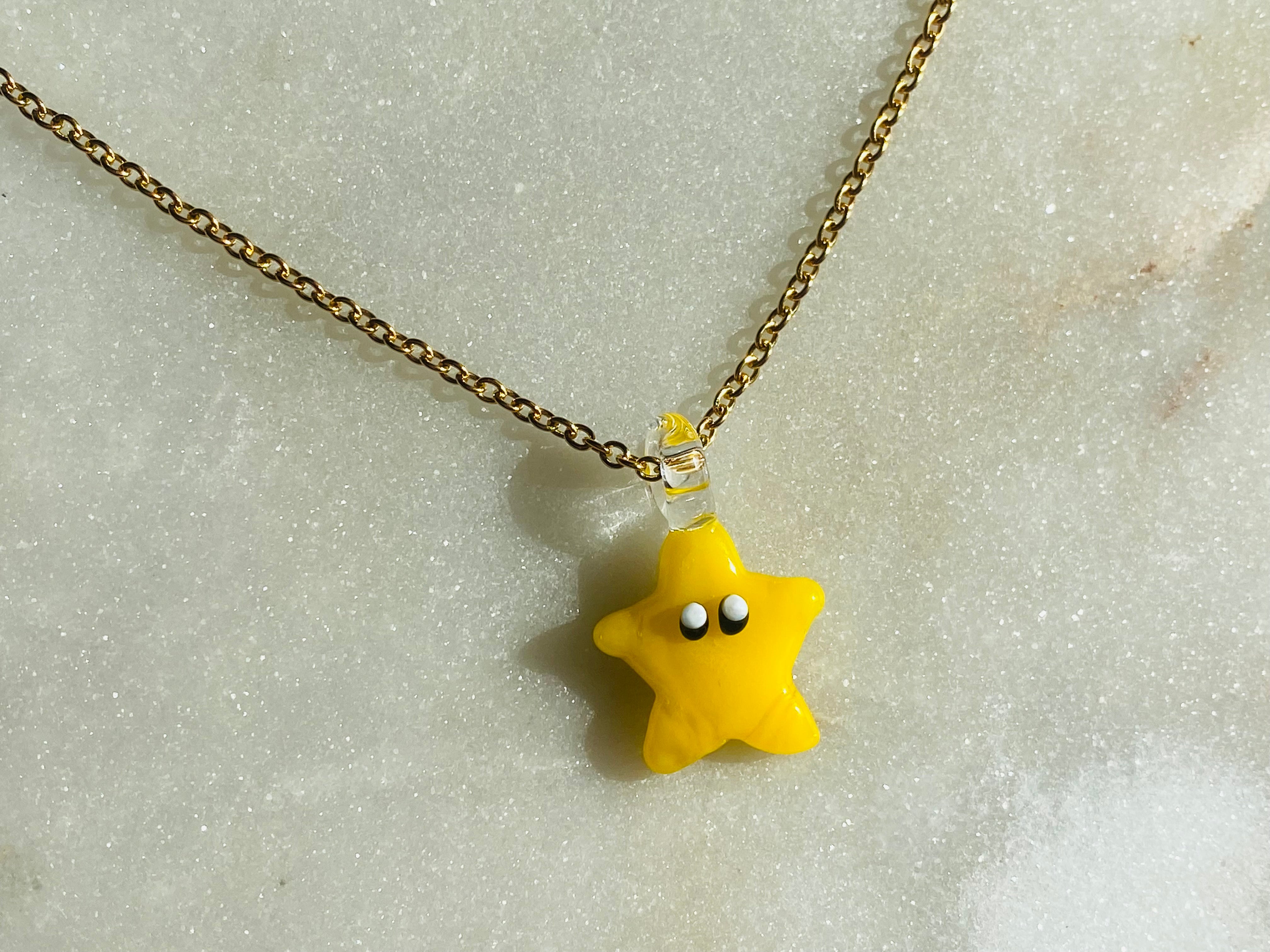 Super Mario Star, Starman Miniature Glass Charm Necklace