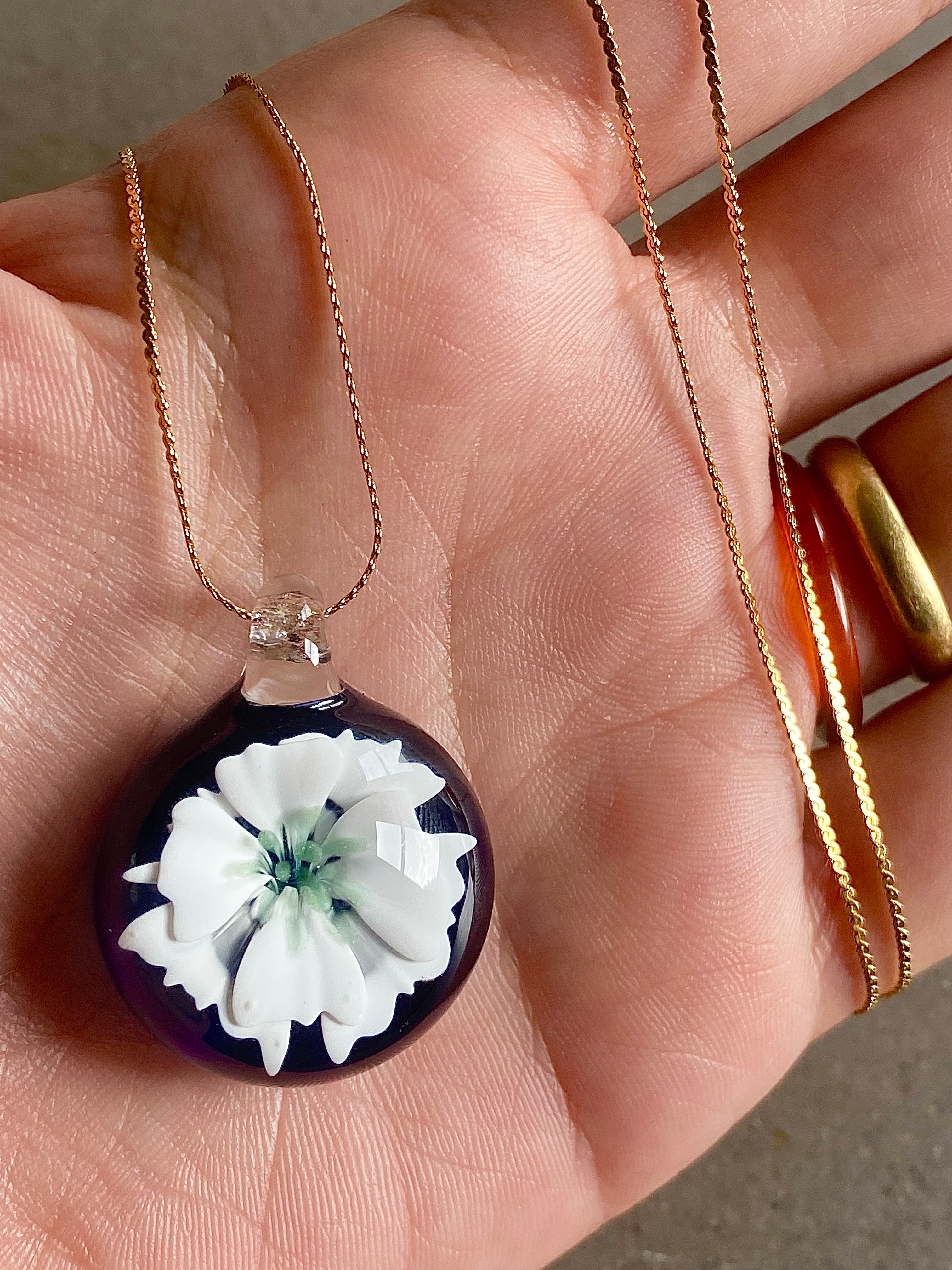 White, Green and Blue Flower Implosion Pendant