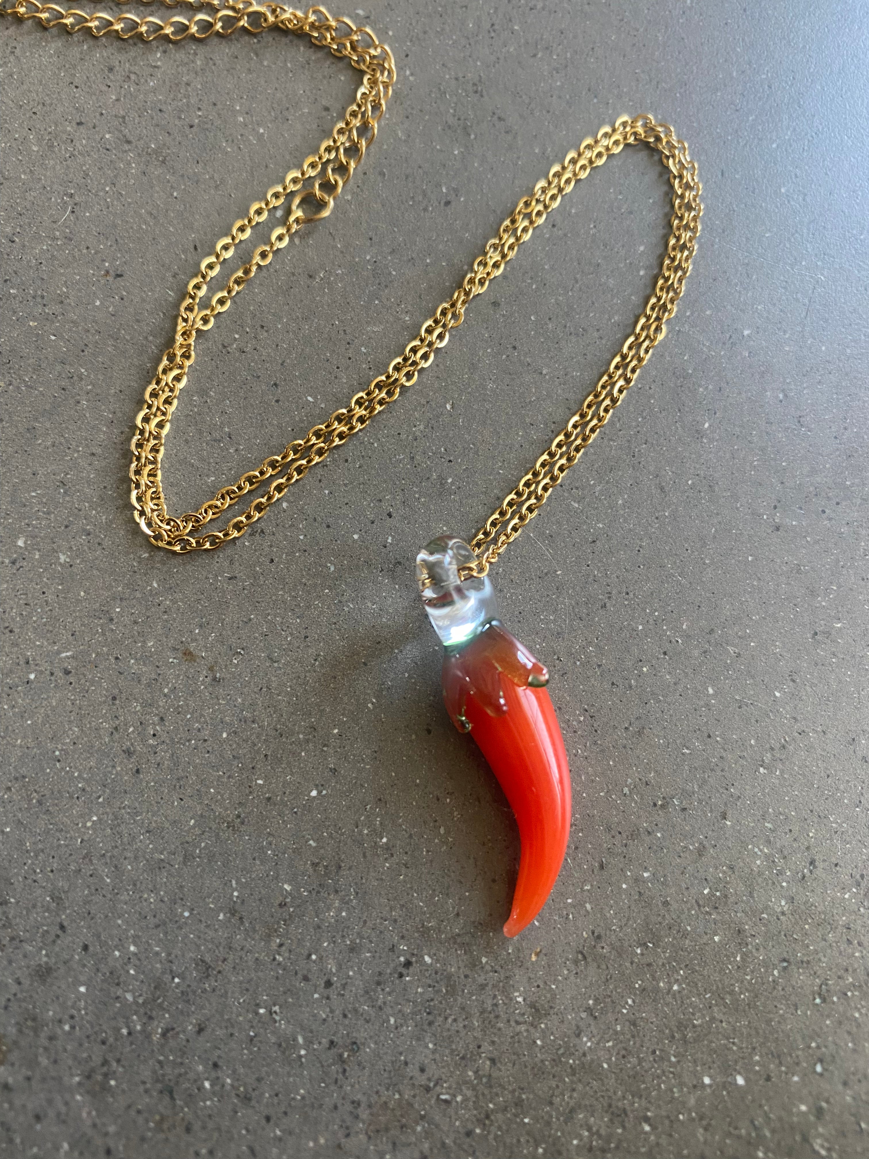 Red Hot Chilli Pepper Miniature Glass Charm Necklace
