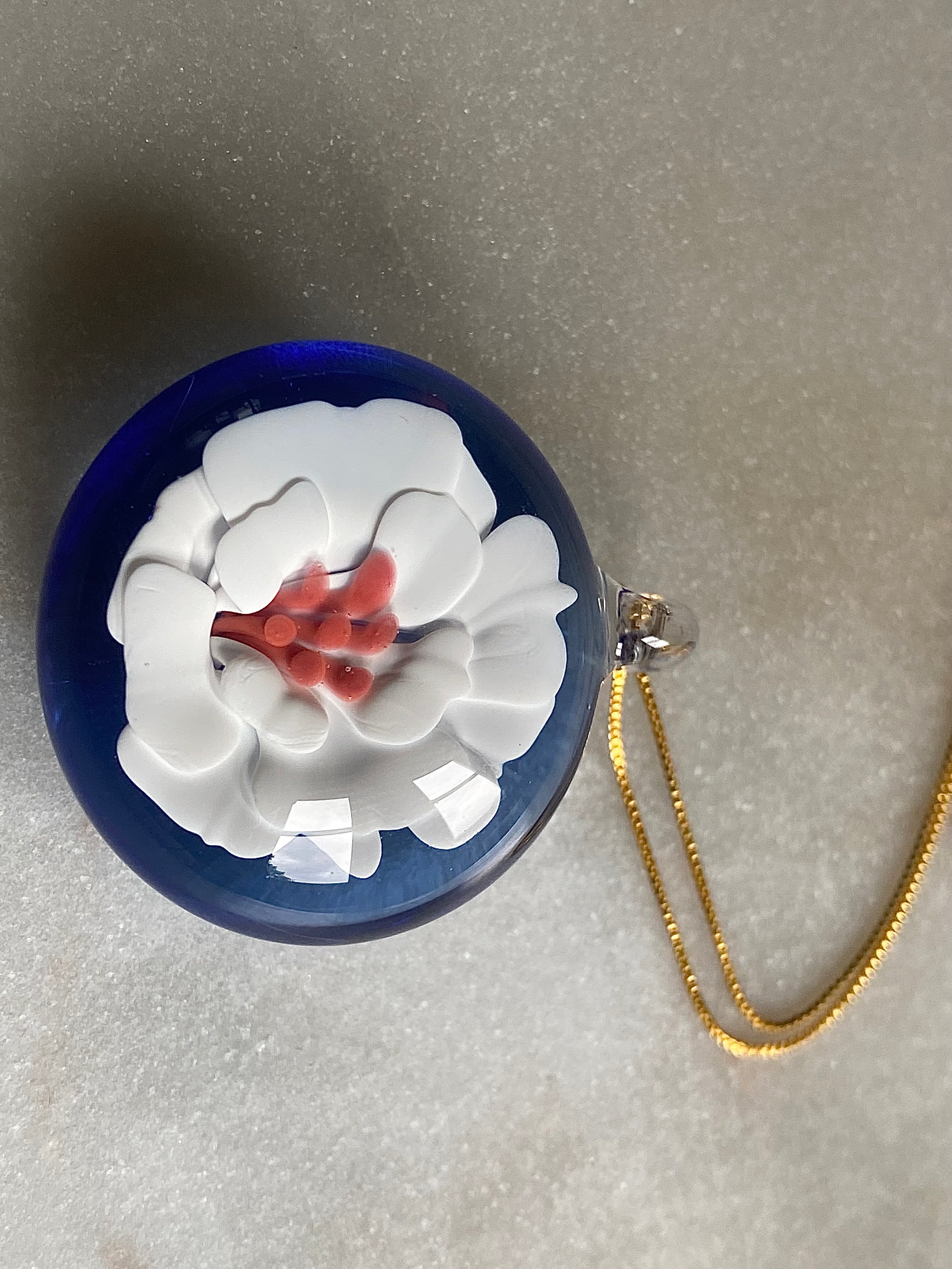 White and Blue Flower Implosion Pendant