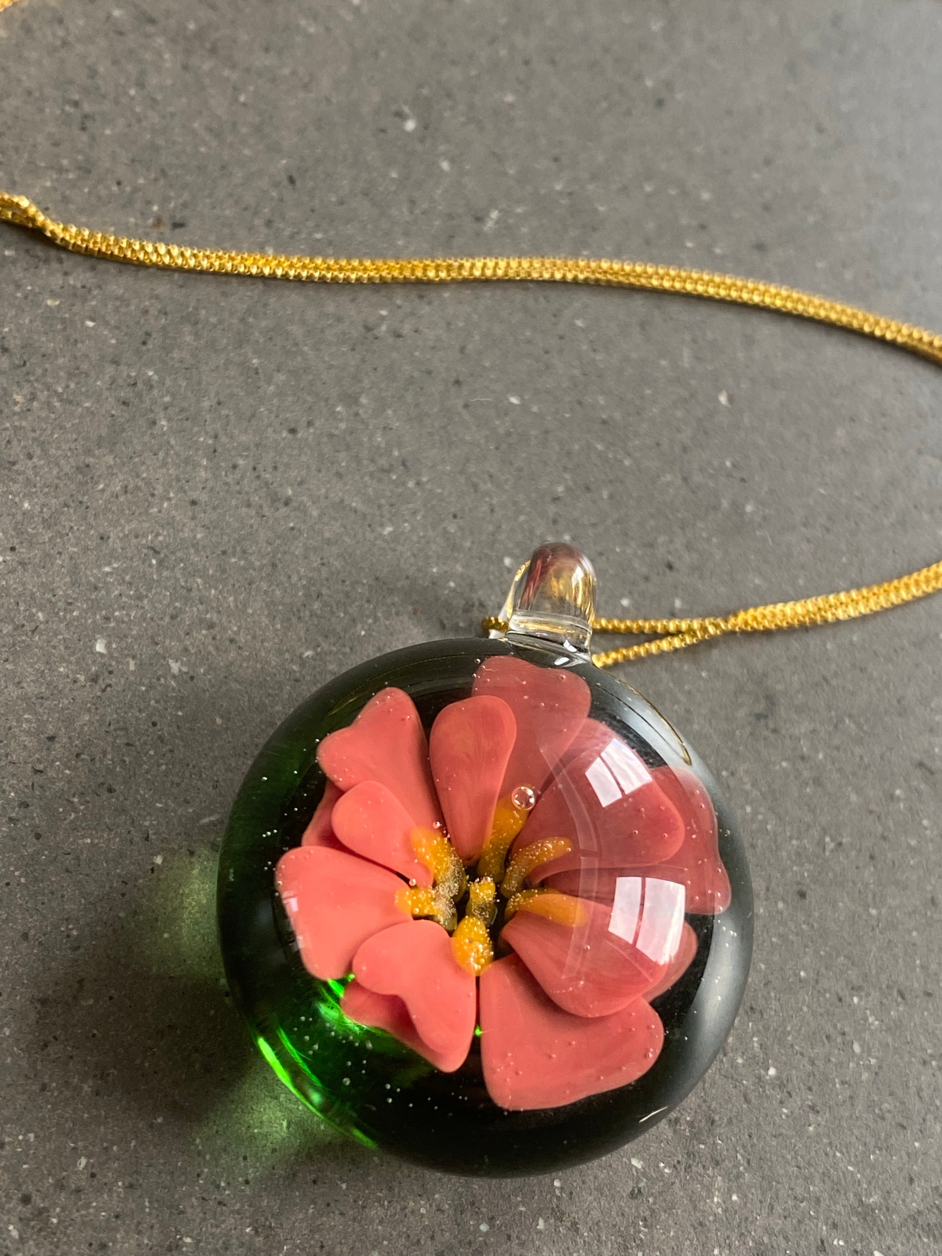 Green and Red Flower Implosion Pendant