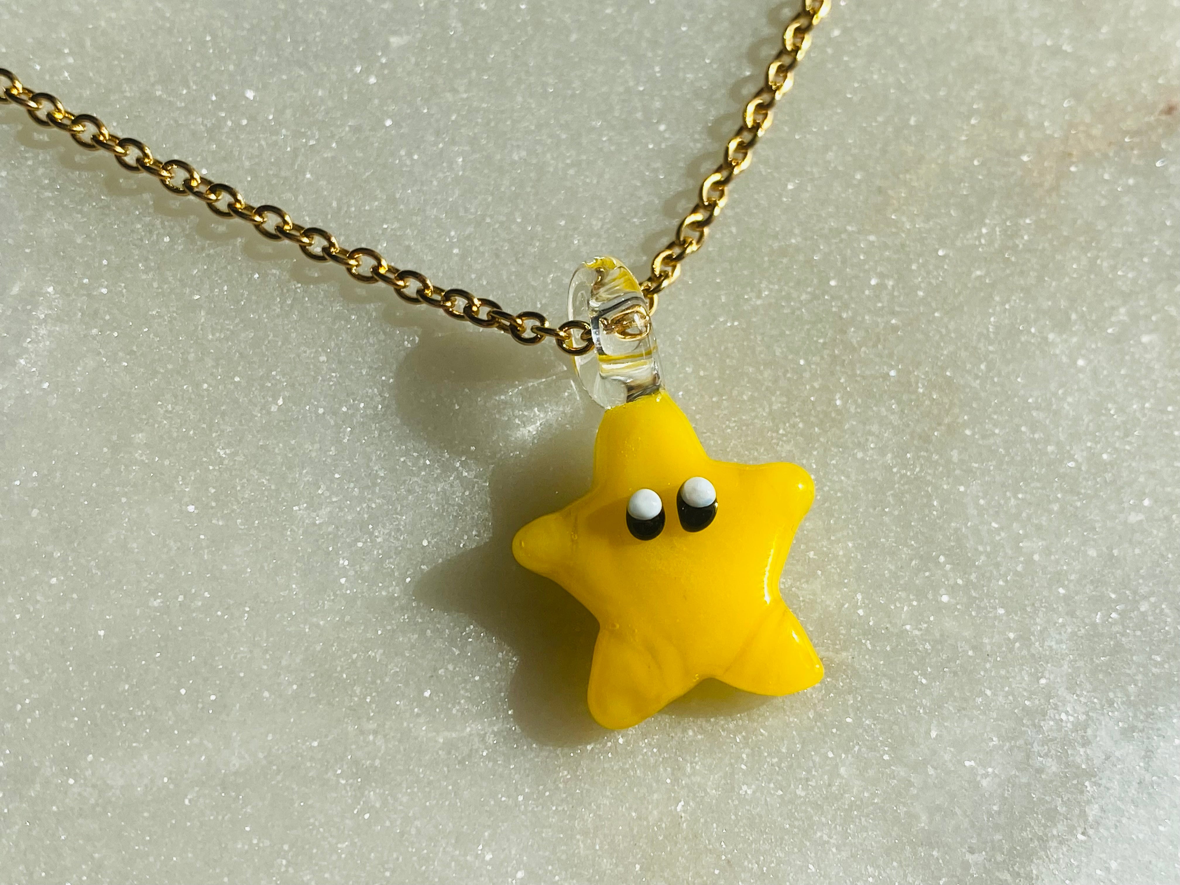 Super Mario Star, Starman Miniature Glass Charm Necklace