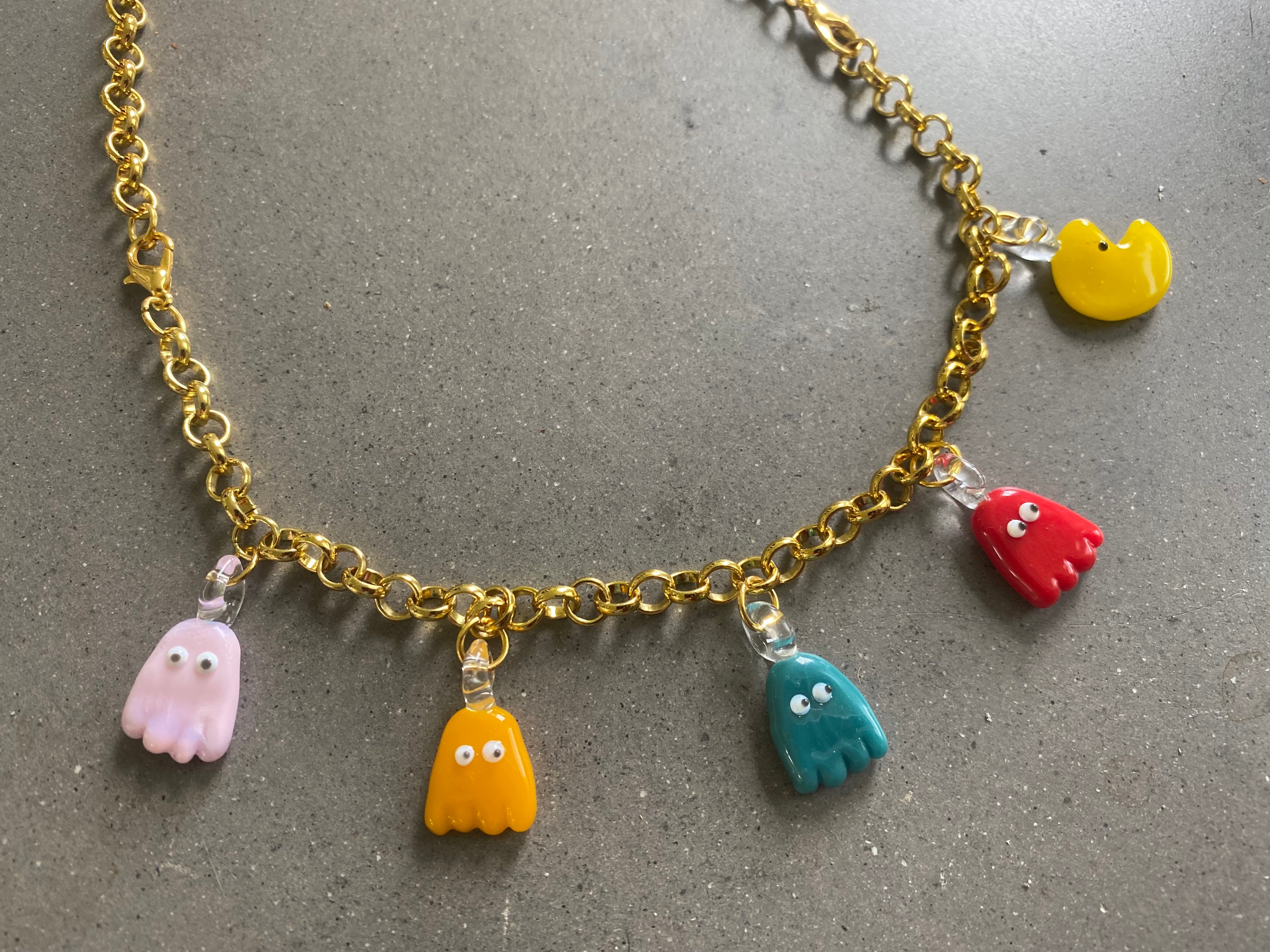 PacMan Charm Necklace and Bracelet