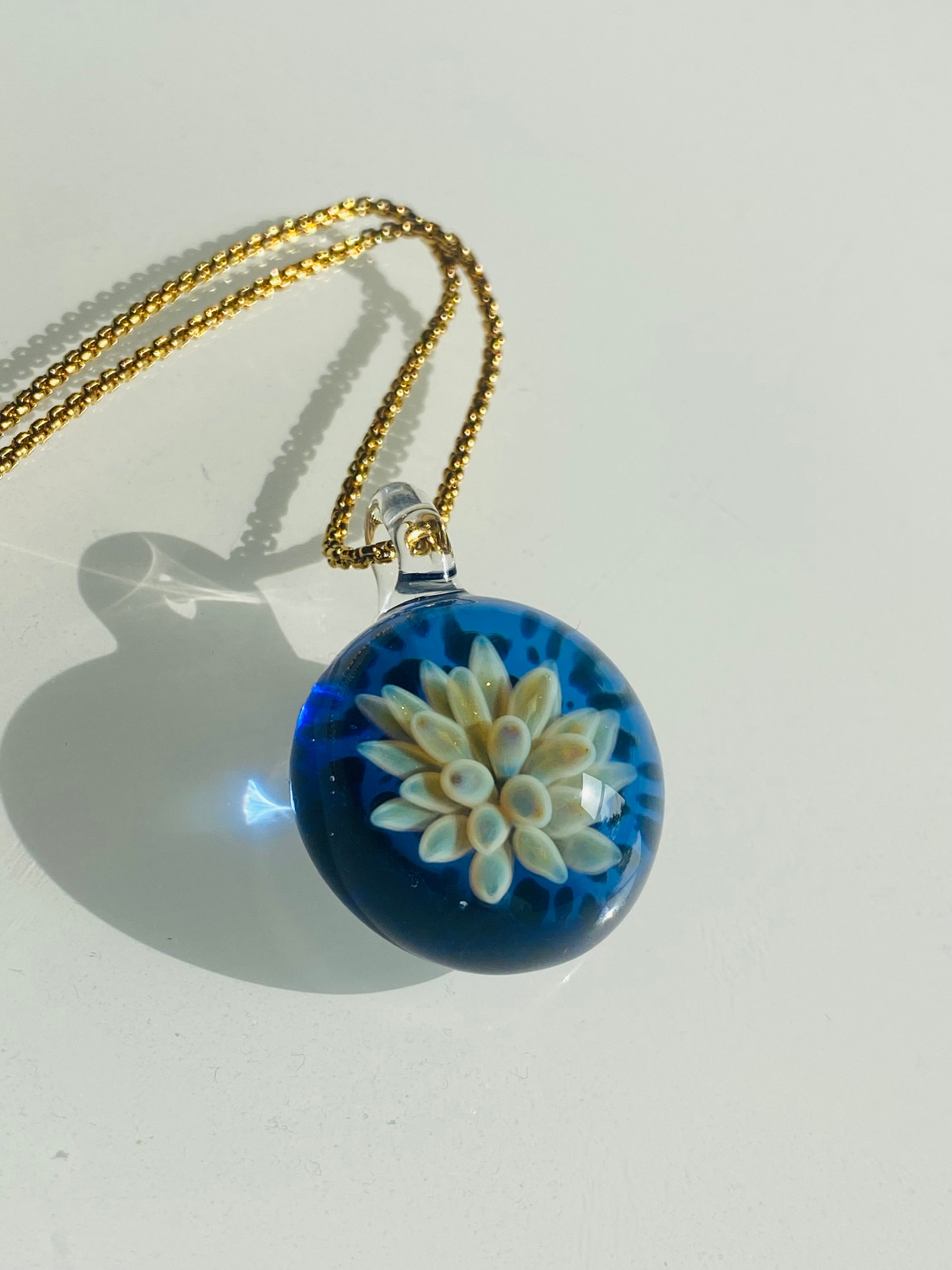 Blue and Green Flower Implosion Pendant