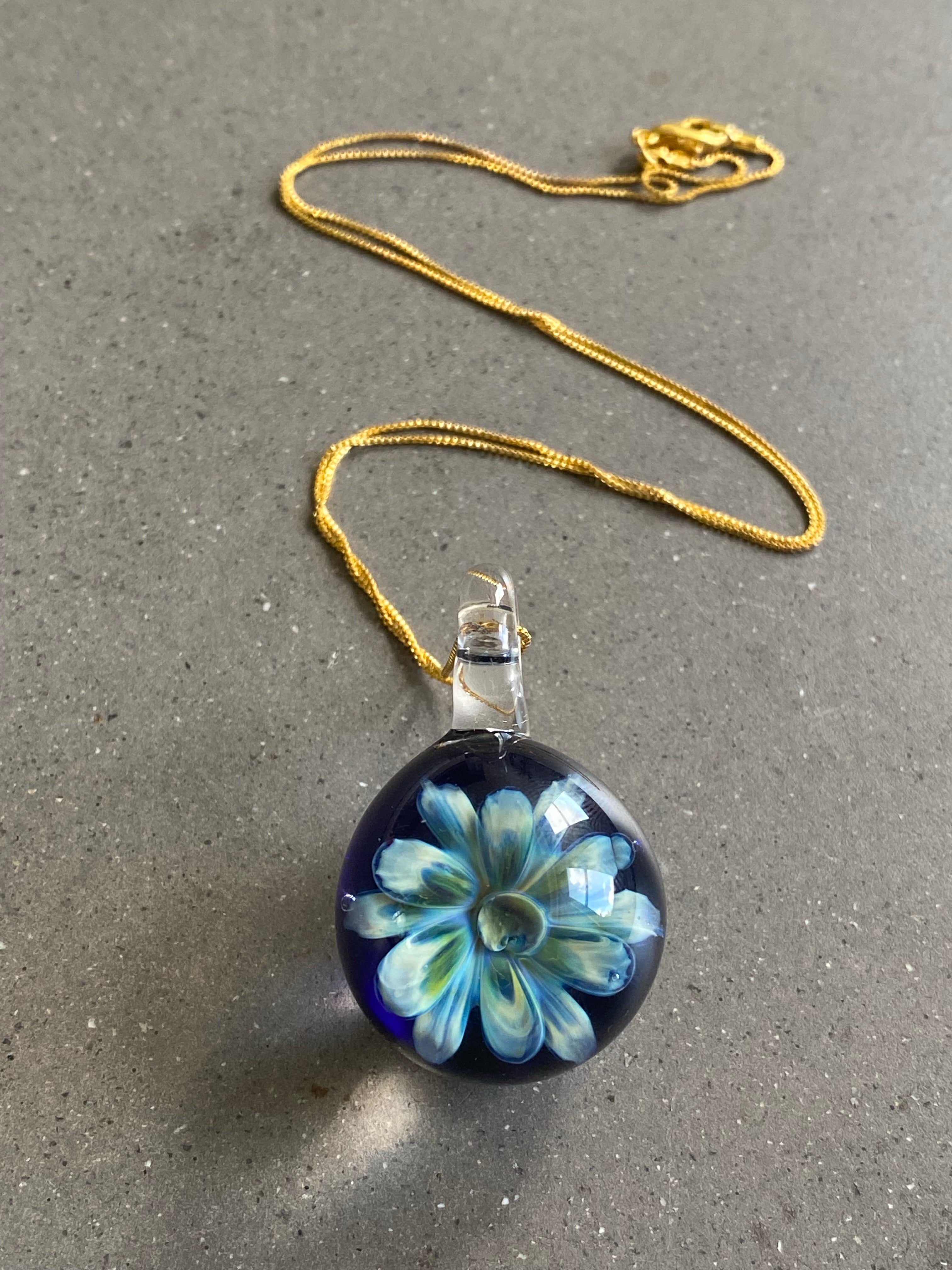 Grey and Blue Flower Implosion Pendant